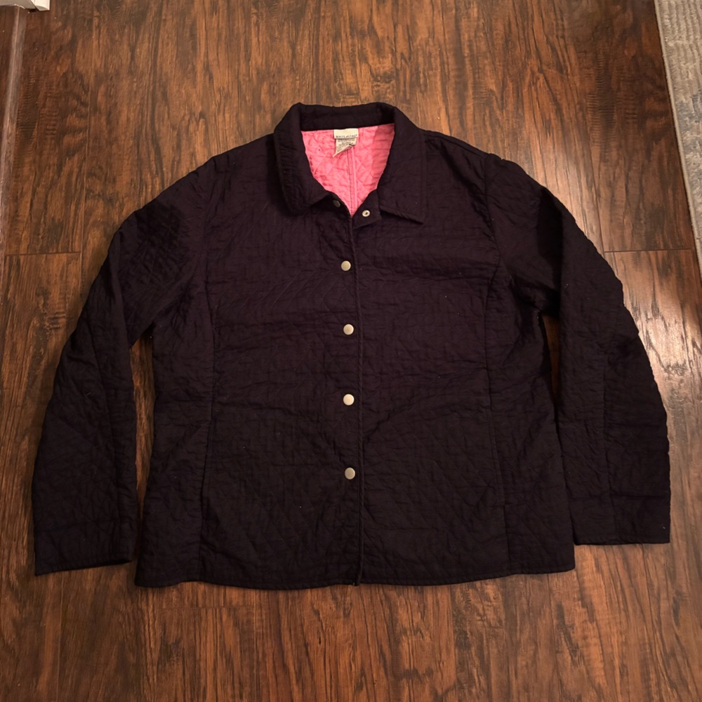 Vintage White Stag Black Quilted Barn Jacket with Pink Interior 100% Cotton XL